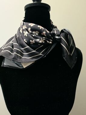 Mus & Bombon Barcelona Black Floral Square Scarf Made In Spain
